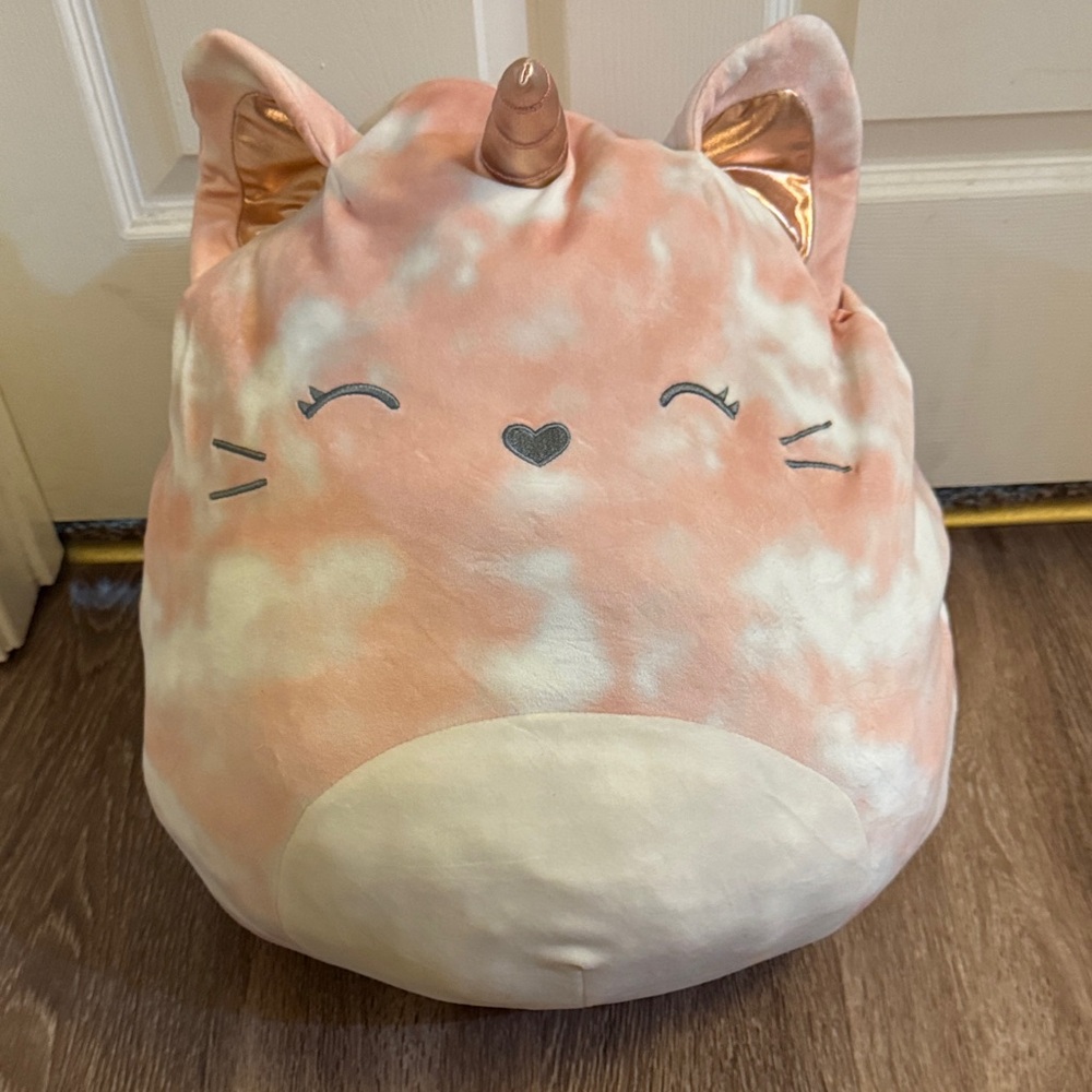 Squishmallows Pink and Cream Unicorn Cat Pillow